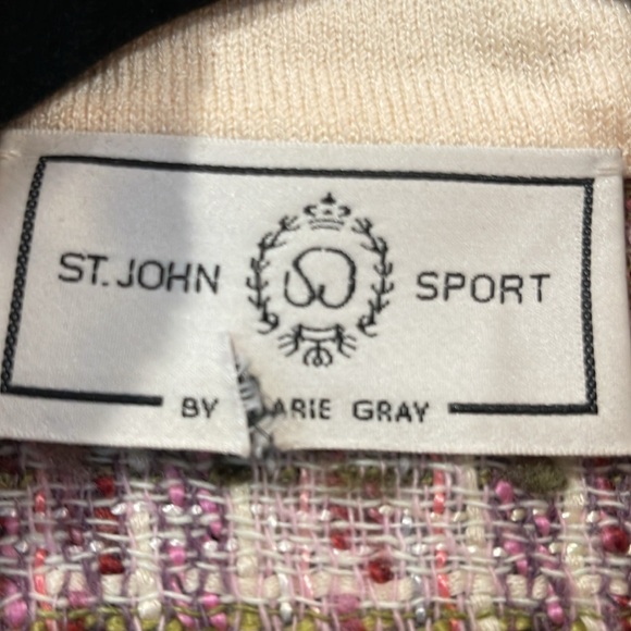 St. John Sport Tweed Zip Front Sweater Jacket | Ivory/Purple Size S- M (m) - Picture 4 of 10